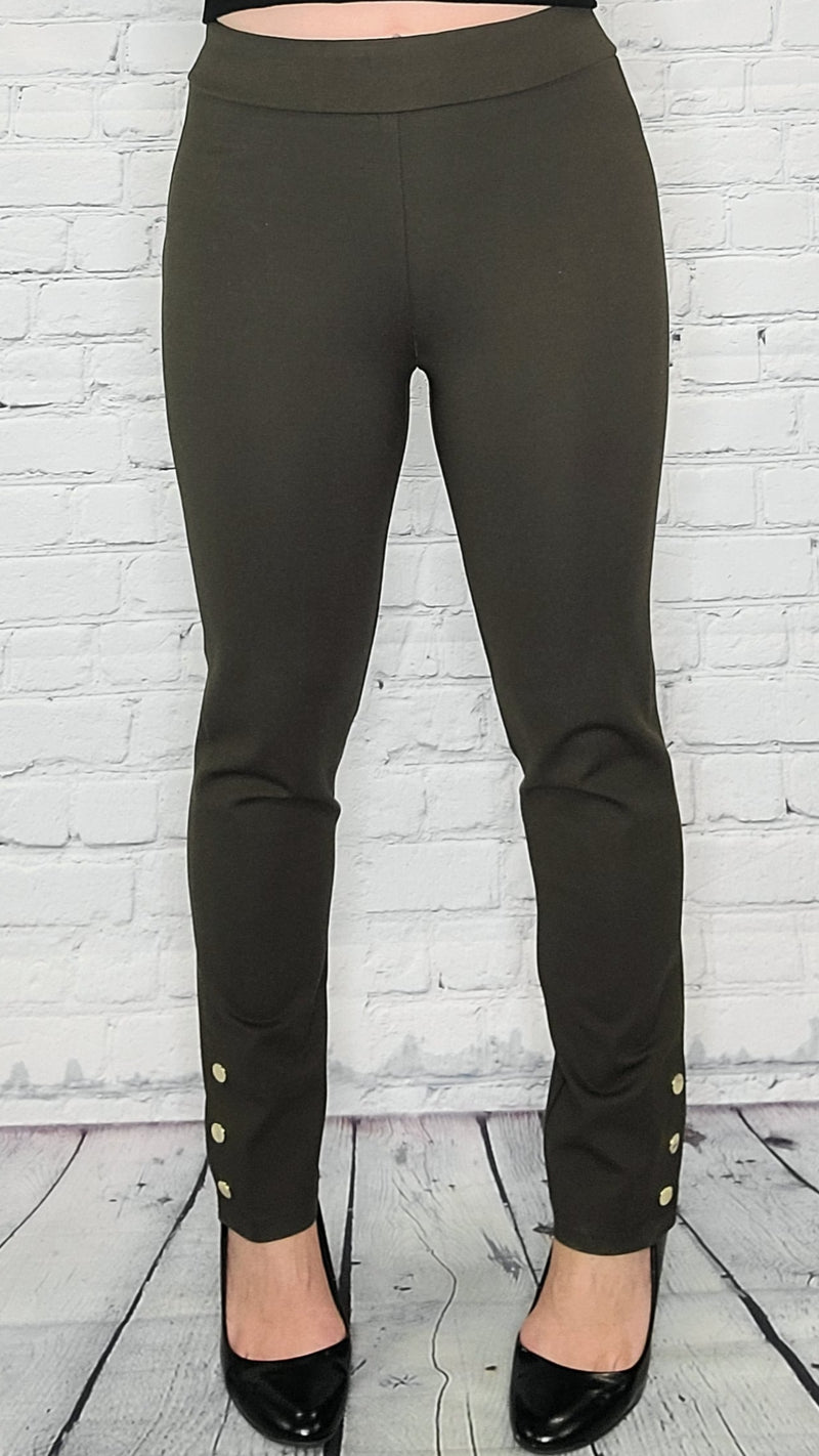 Pants with side buttons olive black
