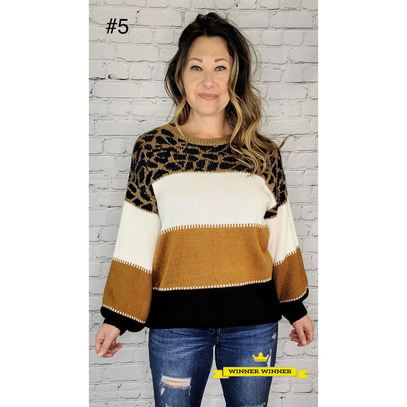 Animal print block sweater top